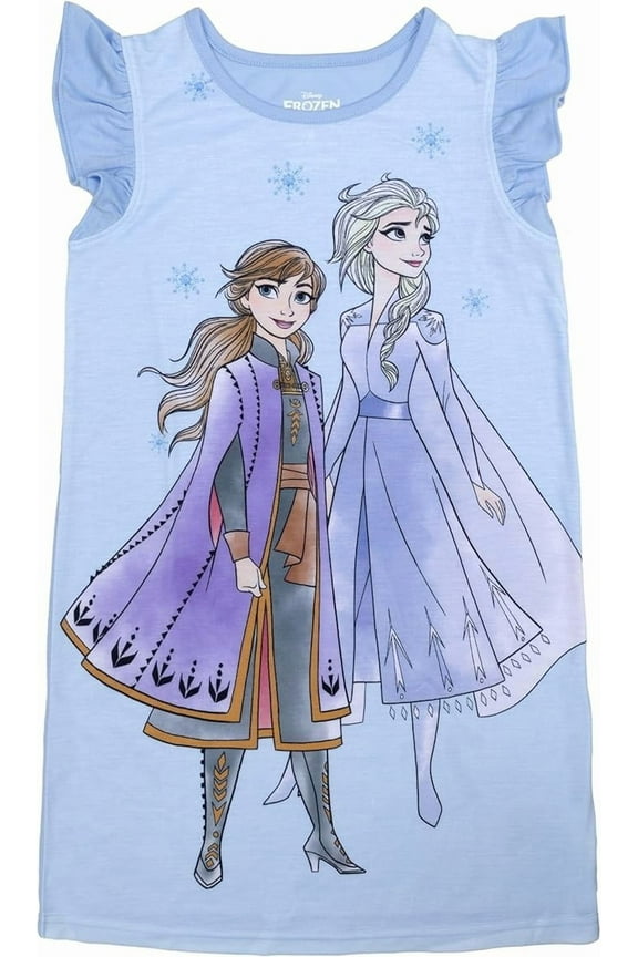 Frozen Girl's Anna and Elsa Blue Snowflake Flutter Sleeve Nightgown, Gown (Size 4T)