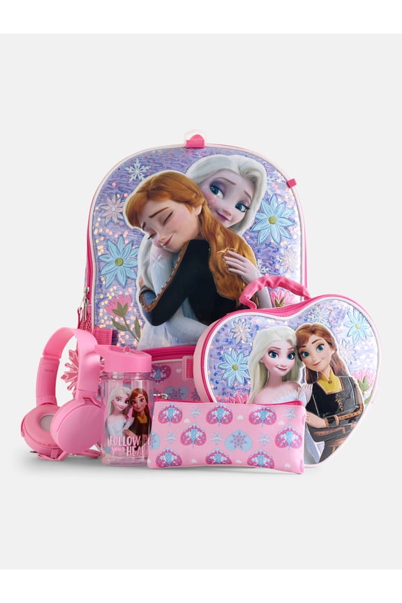 Frozen Elsa and Anna Sequined Backpack Set with Lunch Bag, 6 Piece