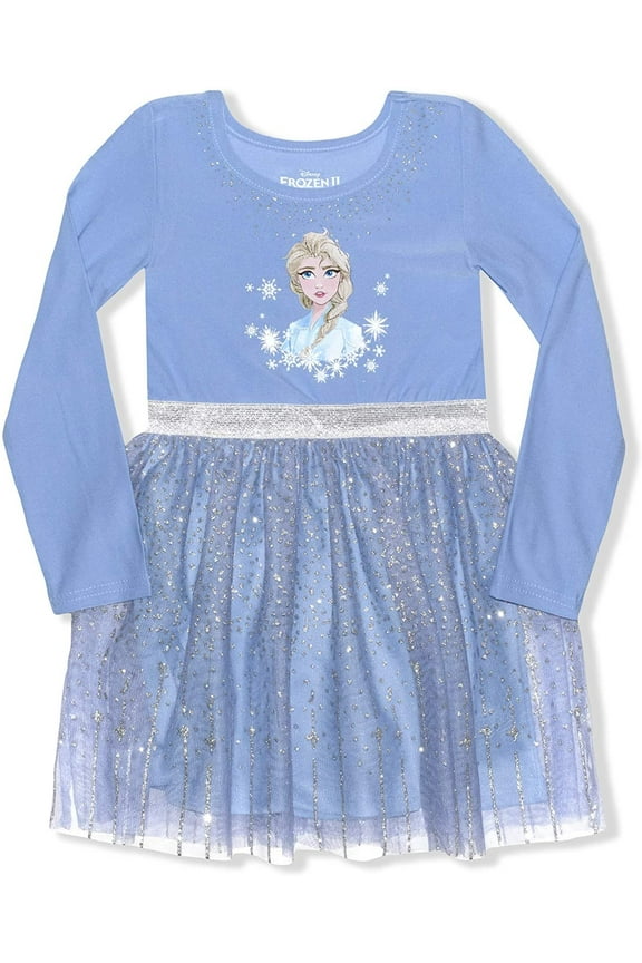 Frozen Girl's Elsa Long Sleeve Dress, Knee Length Casual Clothing for Kids