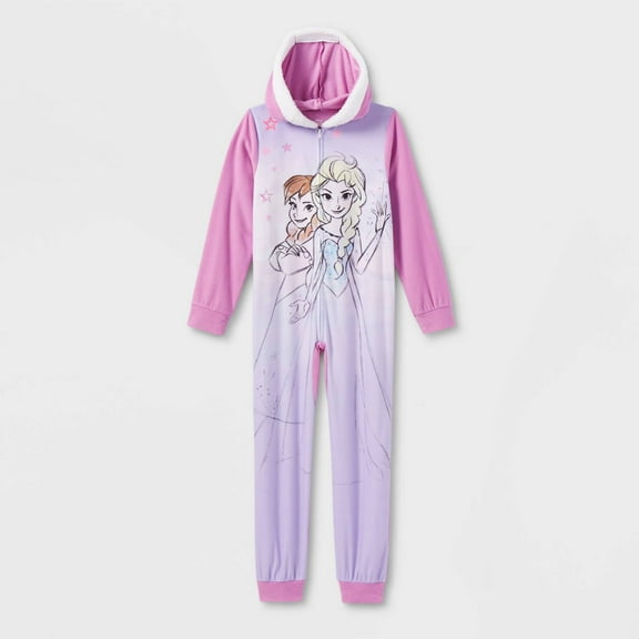 Disney Frozen Girl's Elsa and Anna Fleece Sherpa Hooded Pajama Sleeper, Size 8
