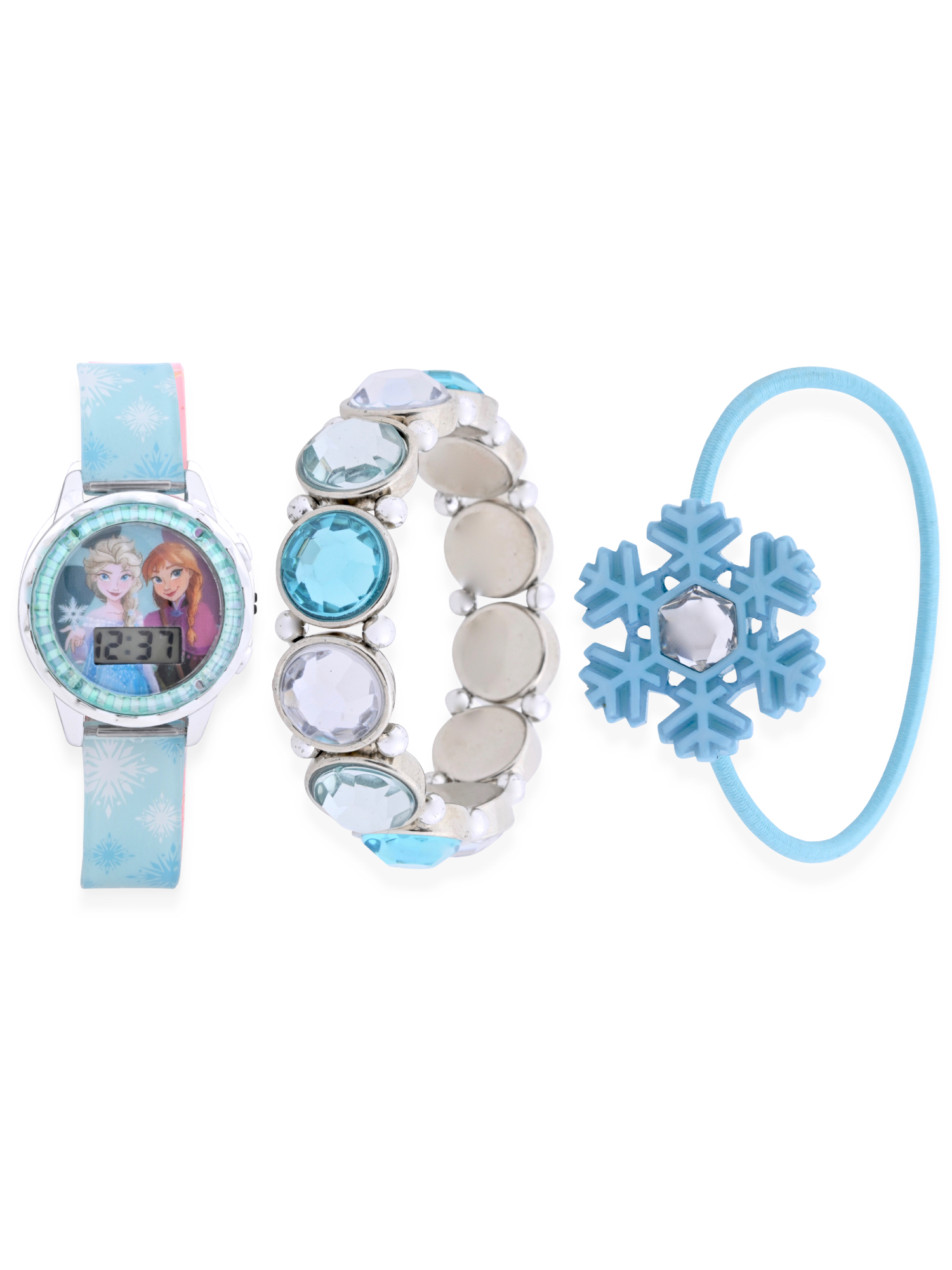 Disney Frozen Girl's Flashing LCD Blue Glitter Silicone Watch & Matching Bracelets 3 Piece Set - image 1 of 6