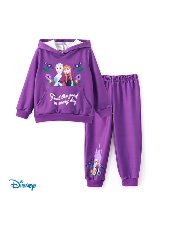 Disney Frozen Girls 2 Pcs Elsa/Anna Graphic Hoodies Sweatshirts and Joggers Outfit Sets Sizes 2-6