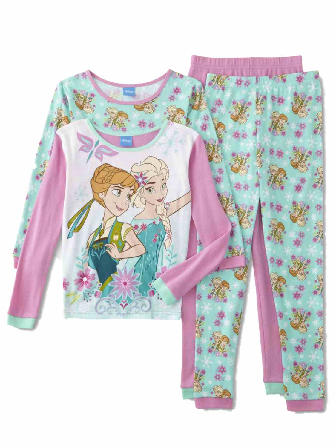 Disney Frozen Girls 4 Piece Sleep Set Princess Elsa & Anna Knit Pajamas 10 - image 1 of 1