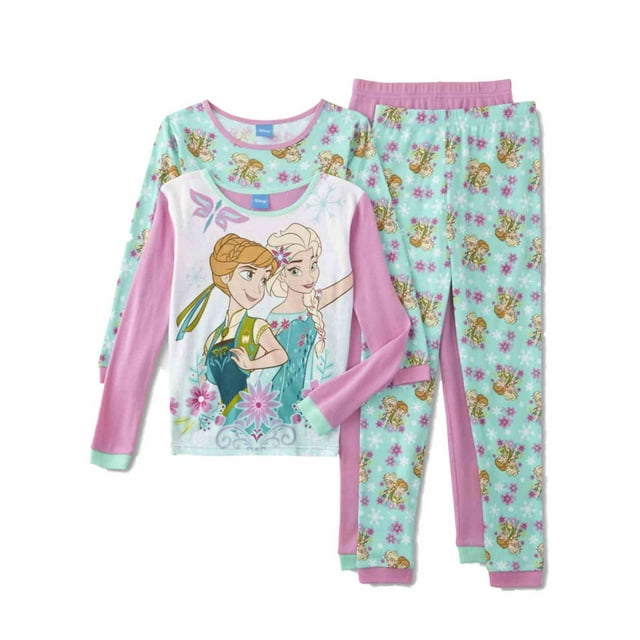 Disney Frozen Girls 4 Piece Sleep Set Princess Elsa & Anna Knit Pajamas 10