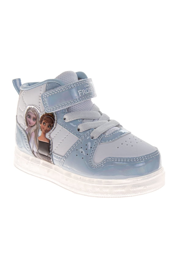 Frozen Girls' LED Light-Up High-Top Sneakers, Hook and Loop Shoes for School, Play, and Everyday Wear (Toddler/Little Kid), Blue/White, Size: 8