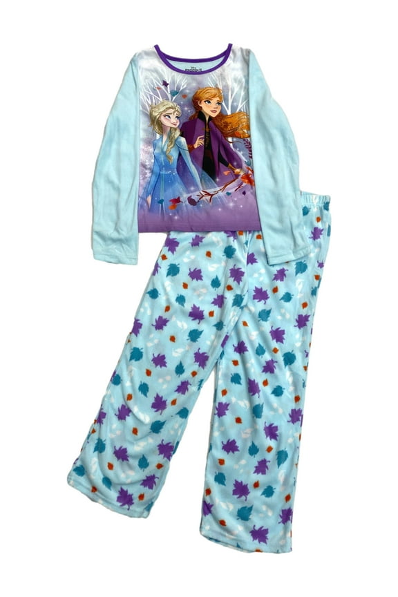 Frozen Girls Blue Elsa & Anna Leaf Pajamas Sleep Set 10