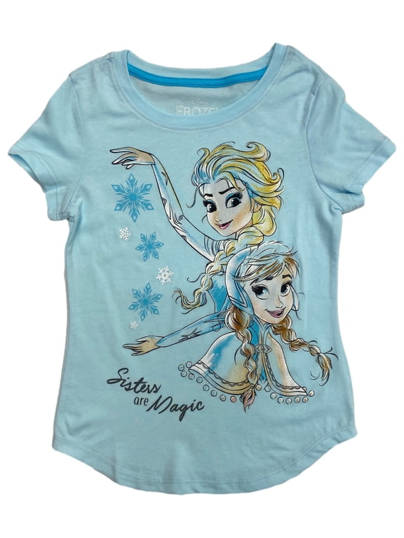 Frozen Girls Blue Sisters Are Magic Elsa Anna T-Shirt Tee Shirt M (7-8)
