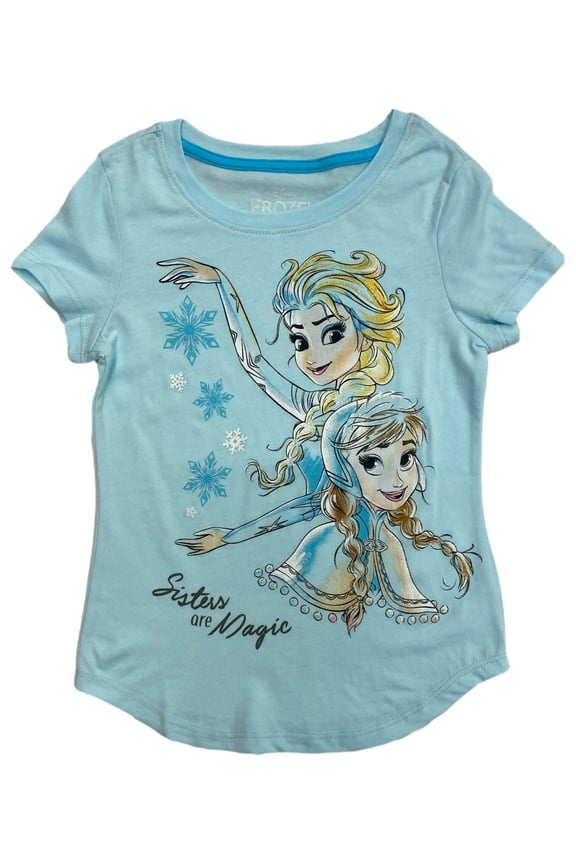 Frozen Girls Blue Sisters Are Magic Elsa Anna T-Shirt Tee Shirt M (7-8)