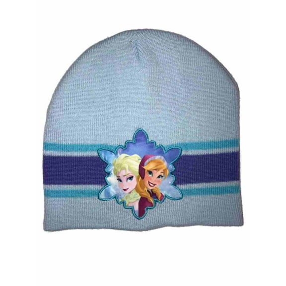 Disney Frozen Girls Blue With Stripe Elsa & Anna Winter Knit Beanie Stocking Hat