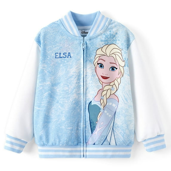 Disney Frozen Girls Bomber Jacket Elsa Zip Up Varsity Lightweight Sweatshirts Gift Fall Spring Toddler Kids 3-4T