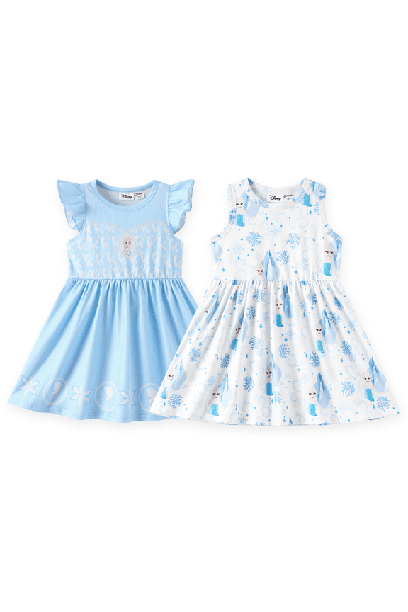 Frozen Girls Dresses Elsa 2 Pack Graphic Ruffled Sleeveless Flower Summer Halloween Costume Dress Baby Toddlers 2T