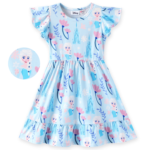 Disney Frozen Girls Dresses Elsa Blue Casual Floral Flower Flowy Summer Vacation Beach Dress Gift Set Kids 8-9Y