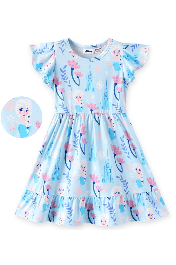 Frozen Girls Dresses Elsa Blue Casual Floral Flower Flowy Summer Vacation Beach Dress Gift Set Toddlers Kids 4-5T