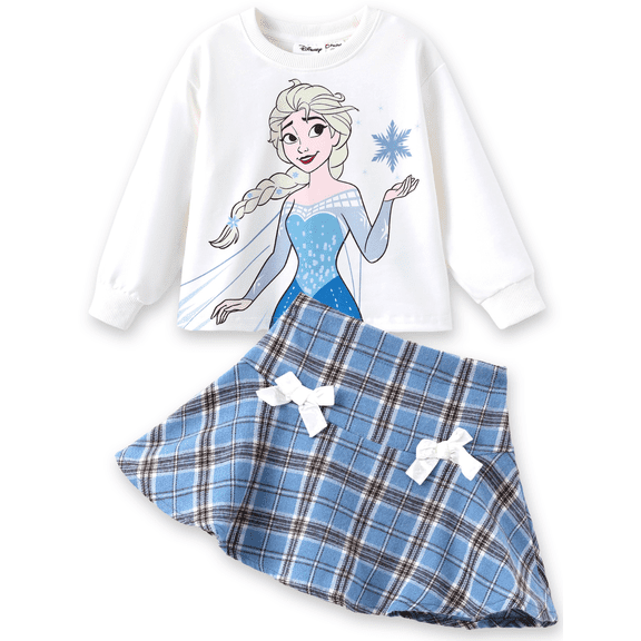 Disney Frozen Girls Dresses Sets Elsa Graphic Crewneck Crop Sweatshirt and Plaid Skirt Outfits Toddler Kids 4-5T