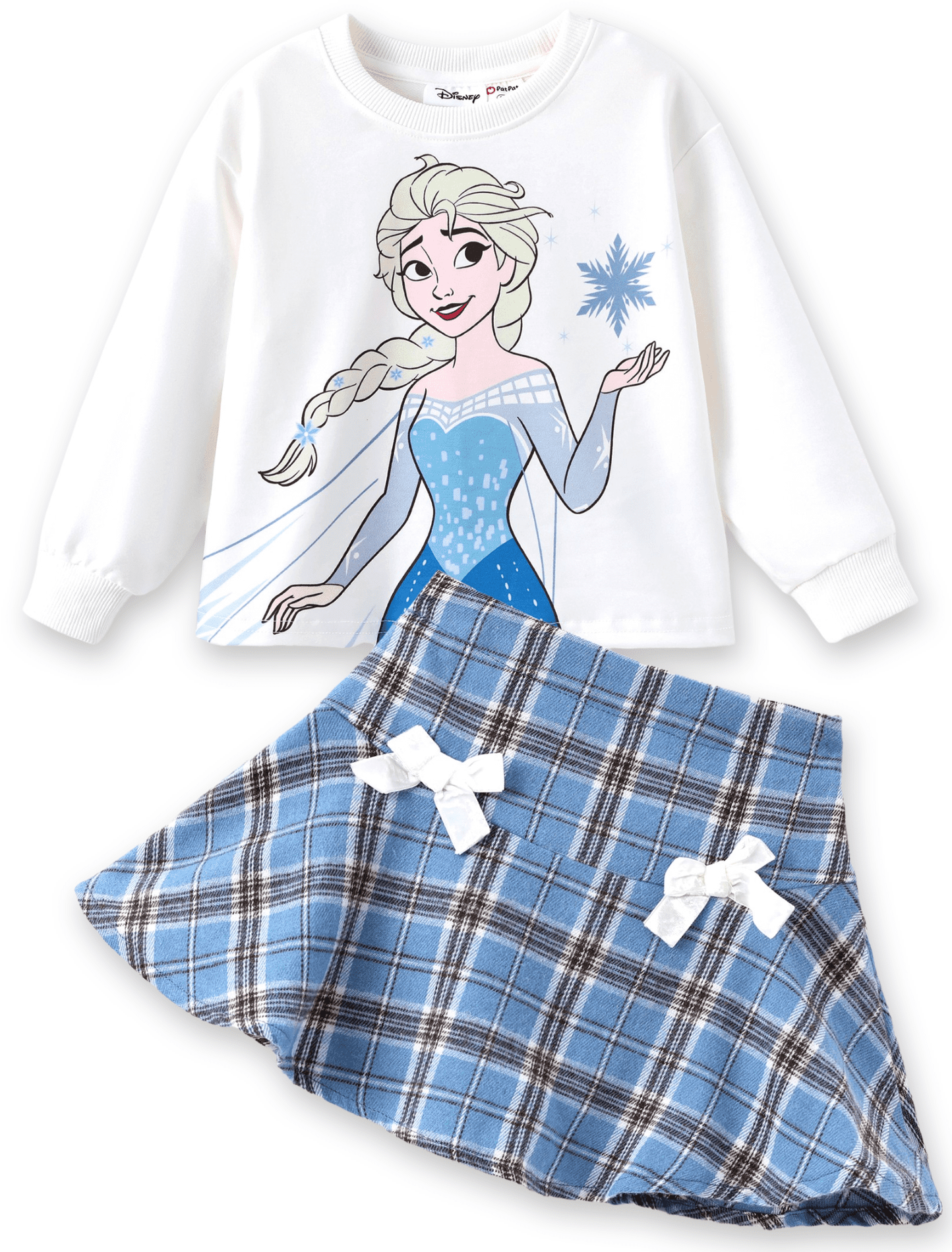 Disney Frozen Girls Dresses Sets Elsa Graphic Crewneck Crop Sweatshirt and Plaid Skirt School Outfits Kids 5-6Y