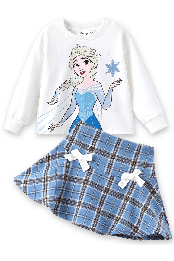 Frozen Girls Dresses Sets Elsa Graphic Crewneck Crop Sweatshirt and Plaid Skirt School Outfits Kids 5-6Y