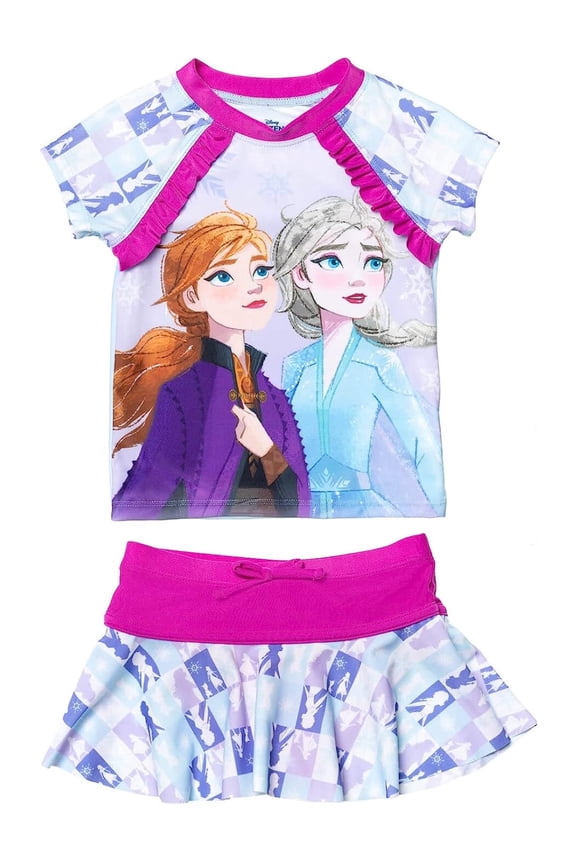 Frozen Girls' Elsa 2 Piece Rash Guard and Skirt Swimsuit Set, Sizes 2T-8
