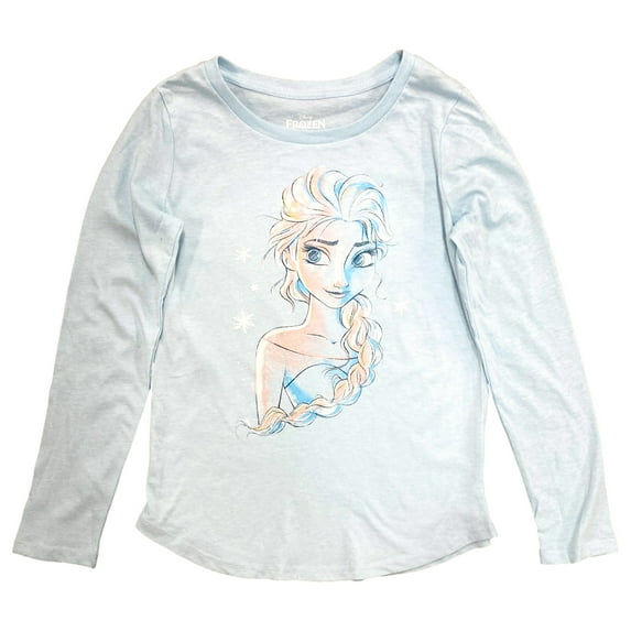 Disney Frozen Girls Elsa Blue Long Sleeve Shirt T-Shirt Tee L (10/12)