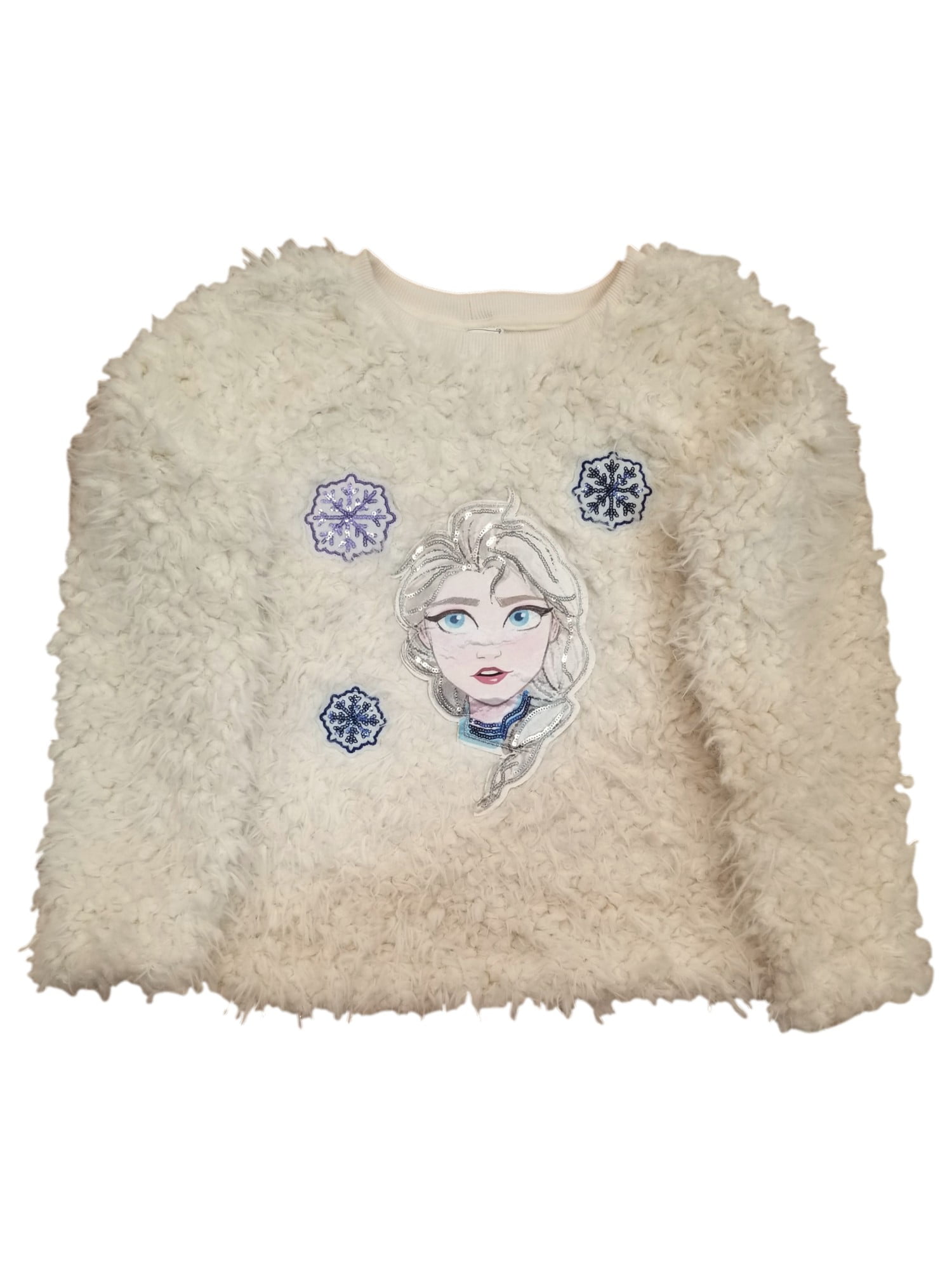 Disney Frozen Girls Elsa Cream Colored Faux Fur Soft Furry Sweater Top L