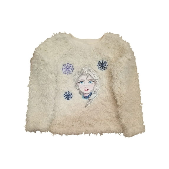 Disney Frozen Girls Elsa Cream Colored Faux Fur Soft Furry Sweater Top M