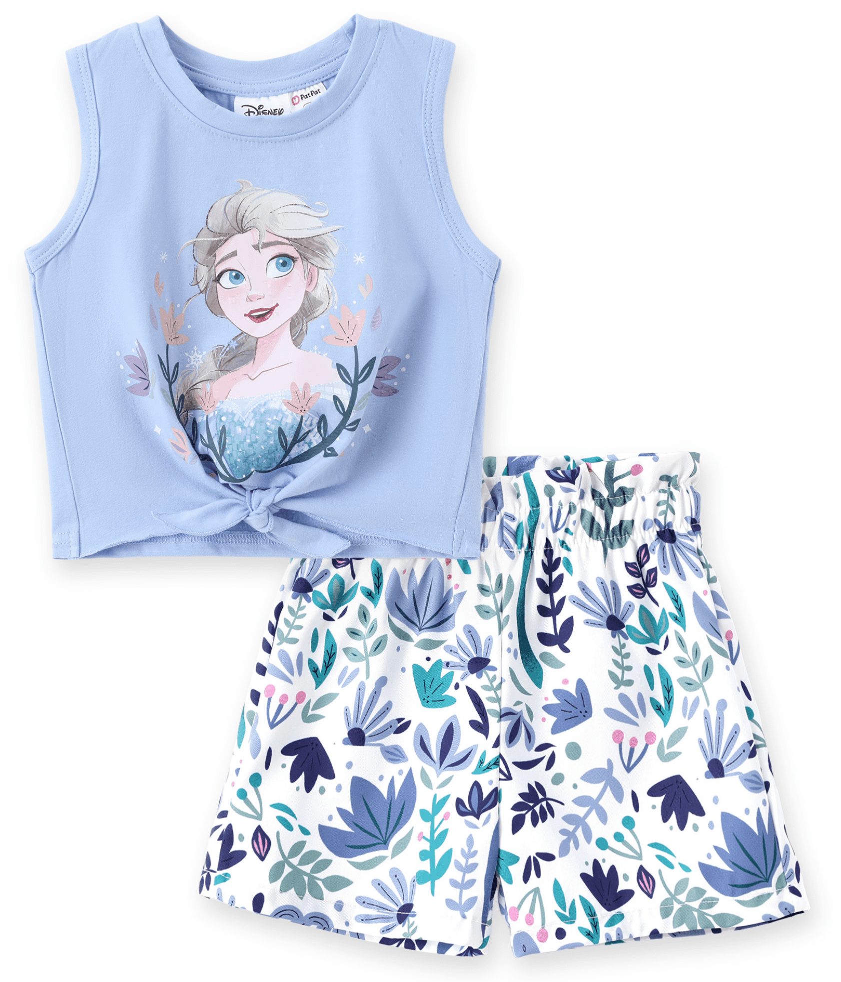 Disney Frozen Girls Elsa Graphic Tee Tank Top and Shorts Bottoms Blue Floral Summer Holiday Outfits Baby Toddlers 2T