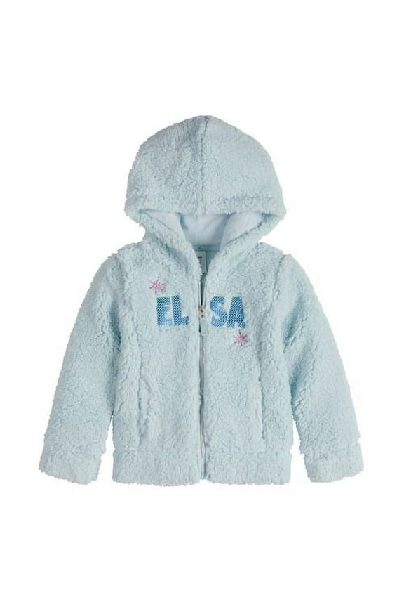 Girls Elsa Icy Blue Faux Fur Zip Up Hoodie Sweatshirt 7