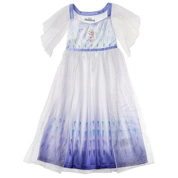 Disney Girls' Frozen Fantasy Nightgown Princess Elsa Dress Pajama, White - Elsa Epilogue, Size 8