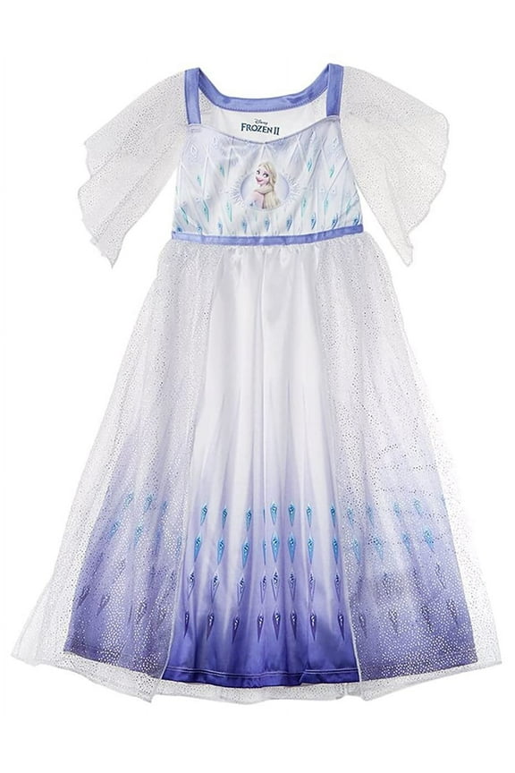 Girls' Frozen Fantasy Nightgown Princess Elsa Dress Pajama, White - Elsa Epilogue, Size 8