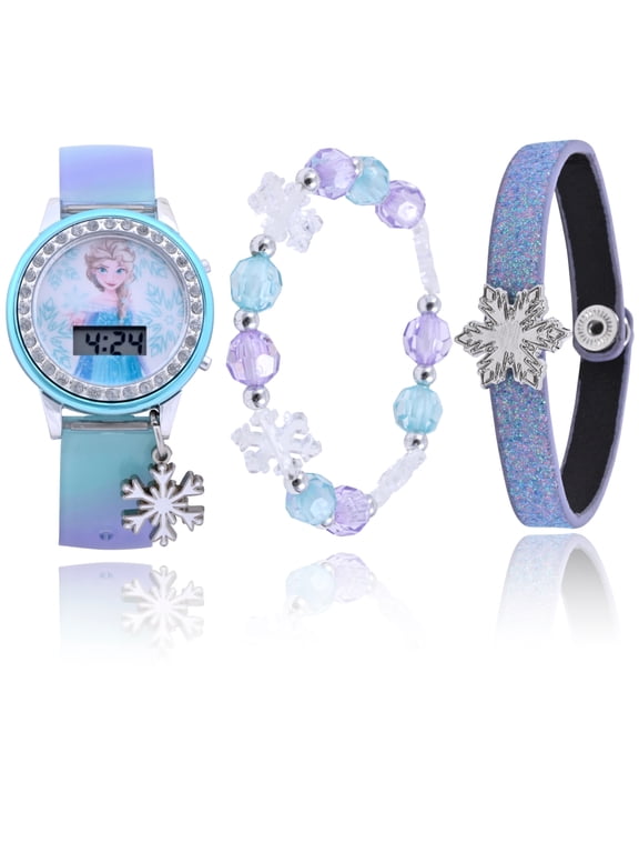 Frozen Girls Flashing LCD Blue Ombre Silicone Watch, Bracelet and Hair Accessory 3 Piece Set