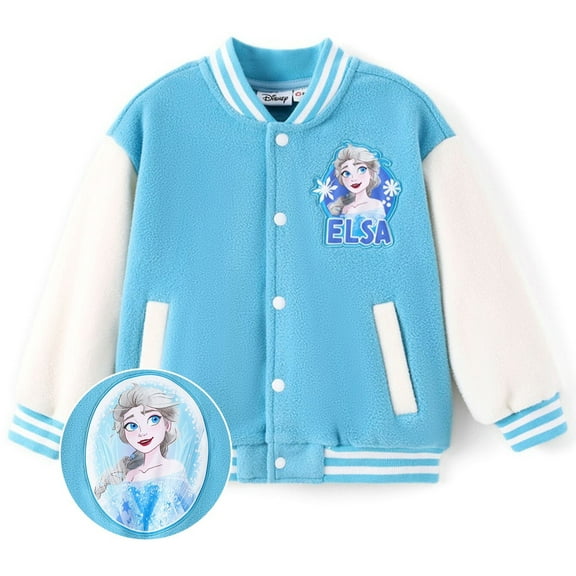 Disney Frozen Girls Fleece Bomber Jackets Elsa Graphic Winter Plush Varsity Outerwear Coats Toddler Kids 4-5T
