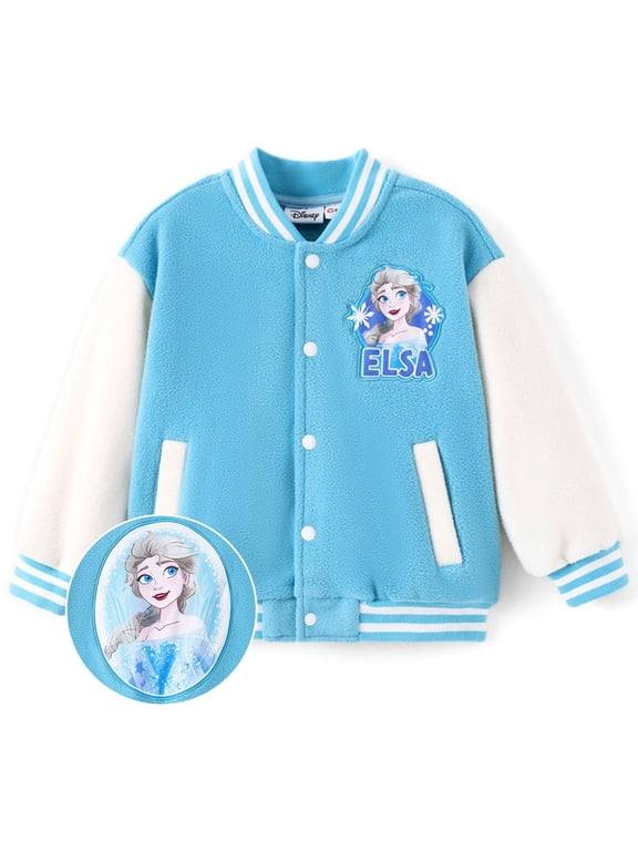 Frozen Girls Fleece Bomber Jackets Elsa Graphic Winter Plush Varsity Outerwear Coats Toddler Kids 4-5T