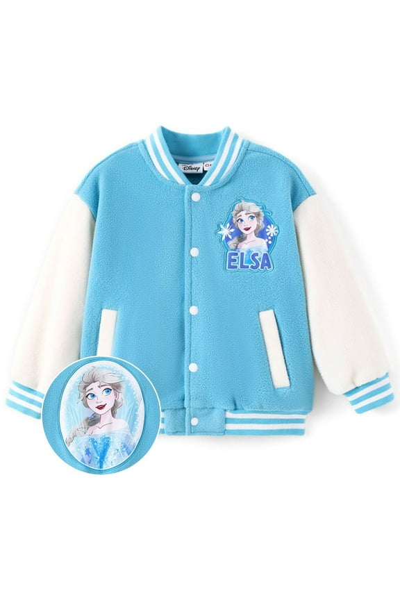 Frozen Girls Fleece Bomber Jackets Elsa Graphic Winter Plush Varsity Outerwear Coats Toddler Kids 4-5T
