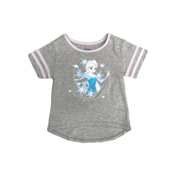 Disney Frozen Girls Gray & Purple Elsa Snowflake T-Shirt Shirt 4