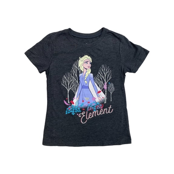 Disney Frozen Girls Gray Sparkle Short Sleeve Elsa T-Shirt Tee Shirt Small (5-6)