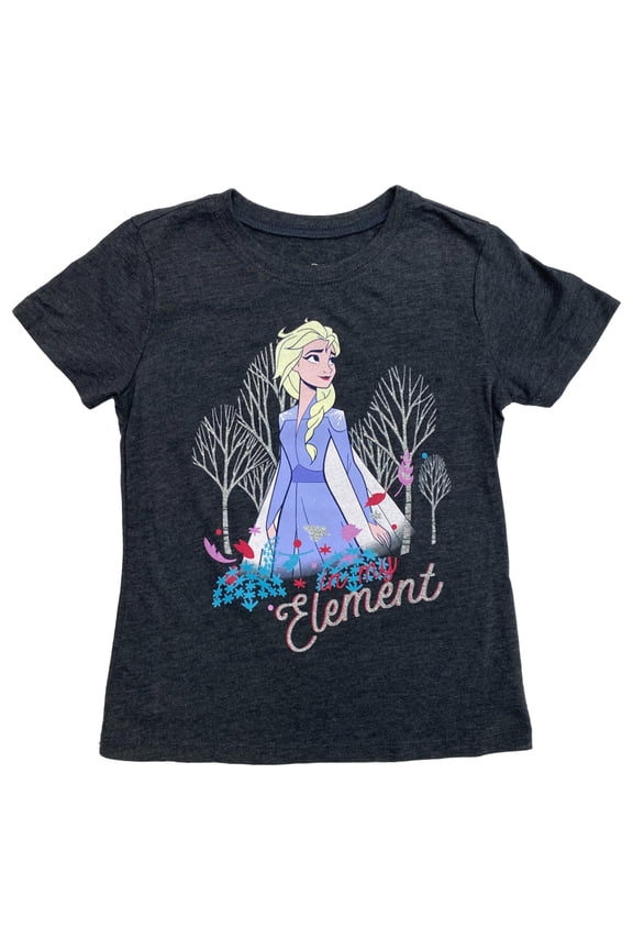 Frozen Girls Gray Sparkle Short Sleeve Elsa T-Shirt Tee Shirt Small (5-6)