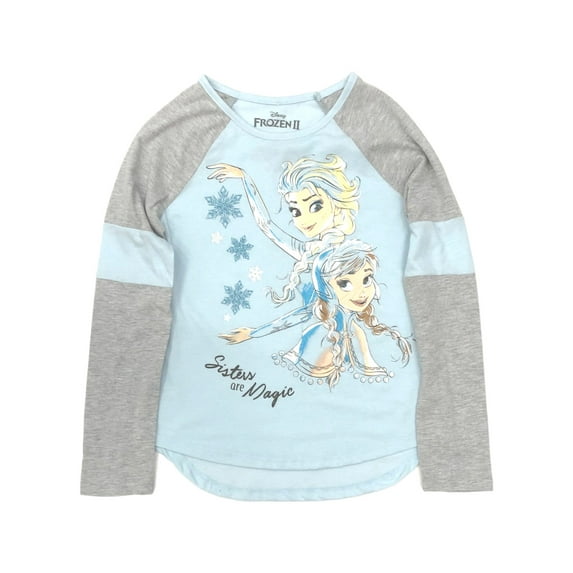Disney Frozen Girls Long Blue Sisters Are Magic Elsa & Anna T-Shirt Shirt Small