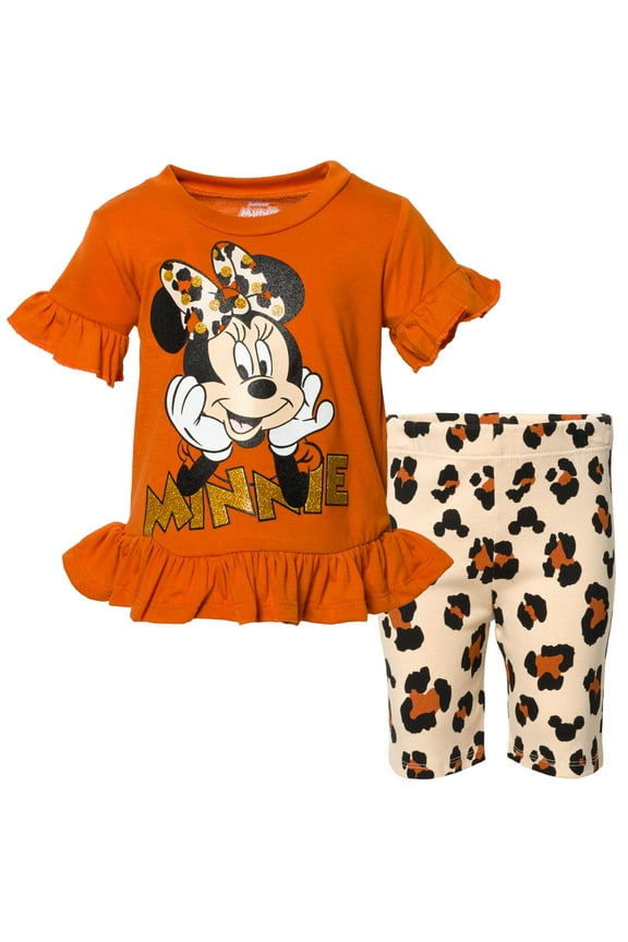 Girls Minnie Mouse Peplum T-Shirt and Bike Shorts Outfit Set (Toddler), 5T