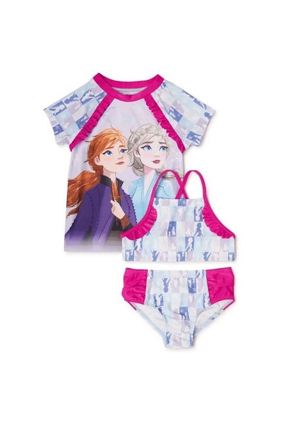Frozen Girls Rash Guard Tankini Swimsuit Set 3 Piece Size 5T