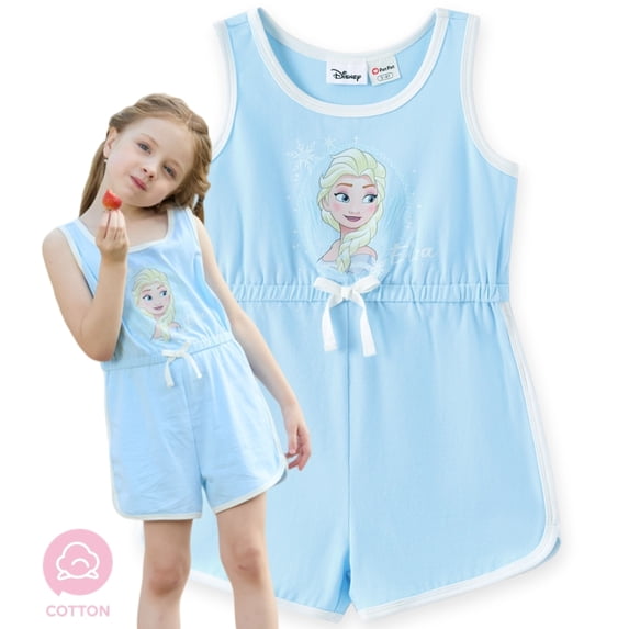 Disney Frozen Girls Rompers Cotton Elsa Graphic Bow Blue Crewneck ...