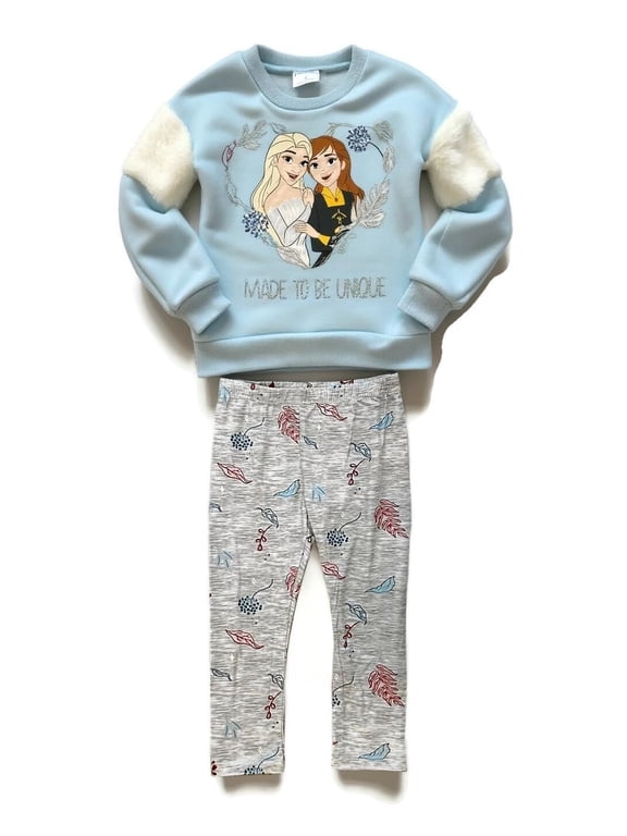 Disney Frozen Girls Sweatshirt Fleece Fur and Legging Pants Set for Toddlers and Little Kids Elsa Anna Princess