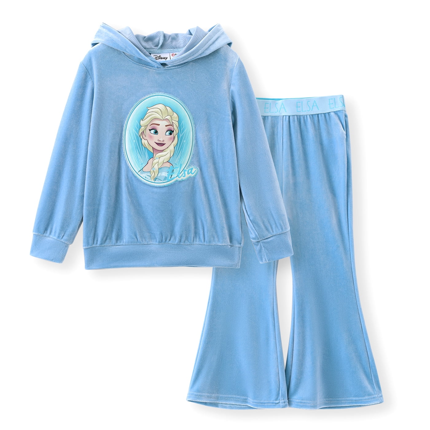 Frozen Girls Sweatshirts Elsa Character Graphic Hoodie and Pants Blue Velvet 2 Pieces Sets Sizes 2-6