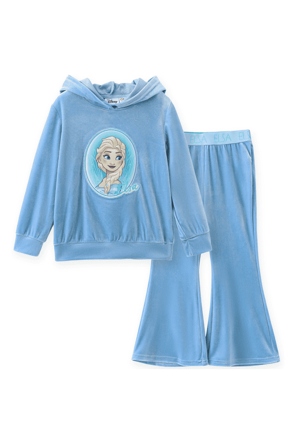 Frozen Girls Sweatshirts Elsa Character Graphic Hoodie and Pants Blue Velvet 2 Pieces Sets Sizes 2-6
