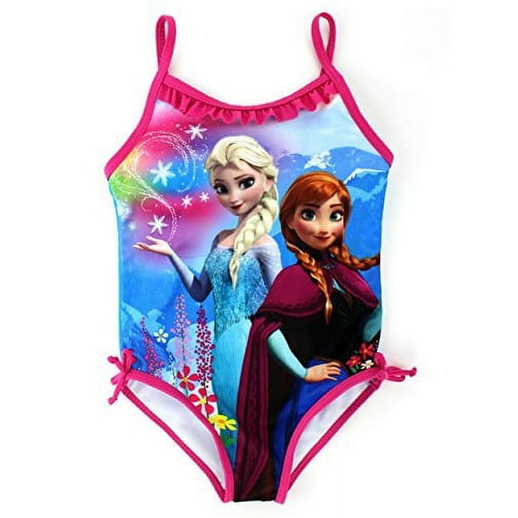 Disney Frozen Girls Swimsuit Swimwear (6, Elsa Anna Blue)