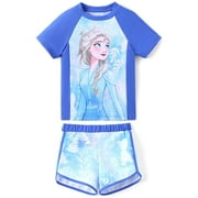 Disney Frozen Girls Swimsuits Sets Elsa Graphic Swim Shirt and Shorts Tankini Bathing Suit Size 2-6