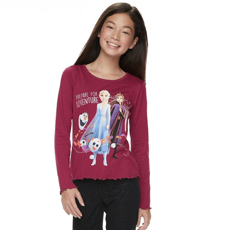 Disney Frozen Girls T-Shirt Long-Sleeve Graphic Tee Anna & Elsa