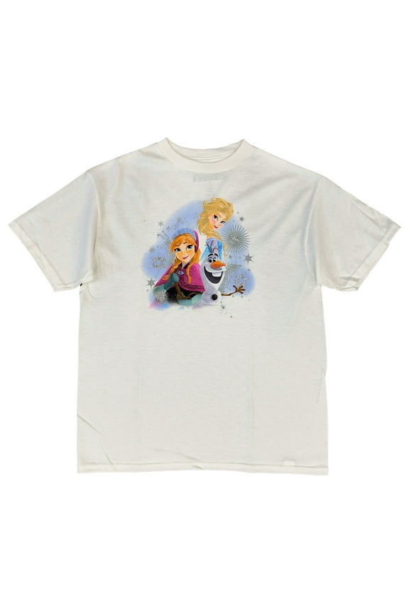 Frozen Girls White Elsa Anna Olaf Short Sleeve Tee Shirt T-Shirt Medium