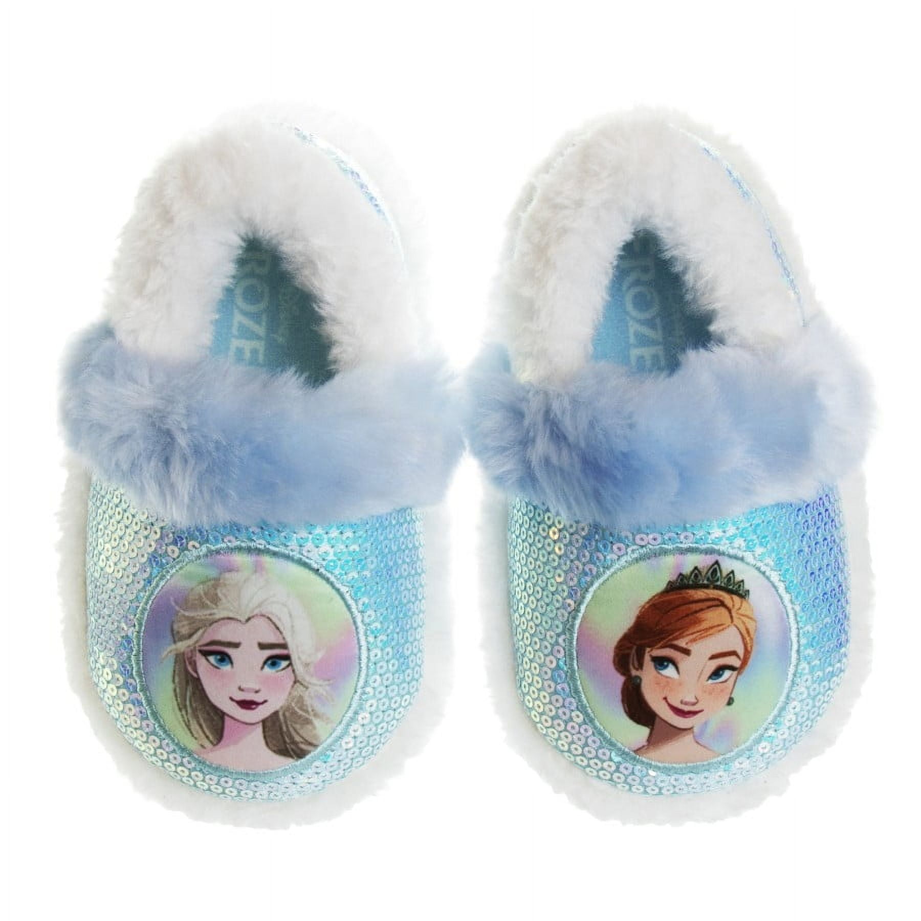 Disney Frozen Toddler Girls Elsa & Anna Character Slippers, Kids Bedroom Indoor Footwear