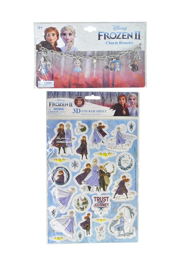 Frozen II Charm Bracelet & Raised 3D Sticker Sheet (24-CT) 2-Piece Set