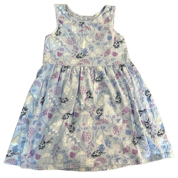Disney Frozen II Elsa & Anna Sleeveless Little Girl's All Over Print Blue Dress XS (4/5)