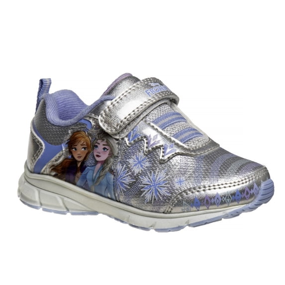 Disney Frozen Ii Girls Hook And Loop Sneakers with Two White Lights, Silver Blue, Size: 9
